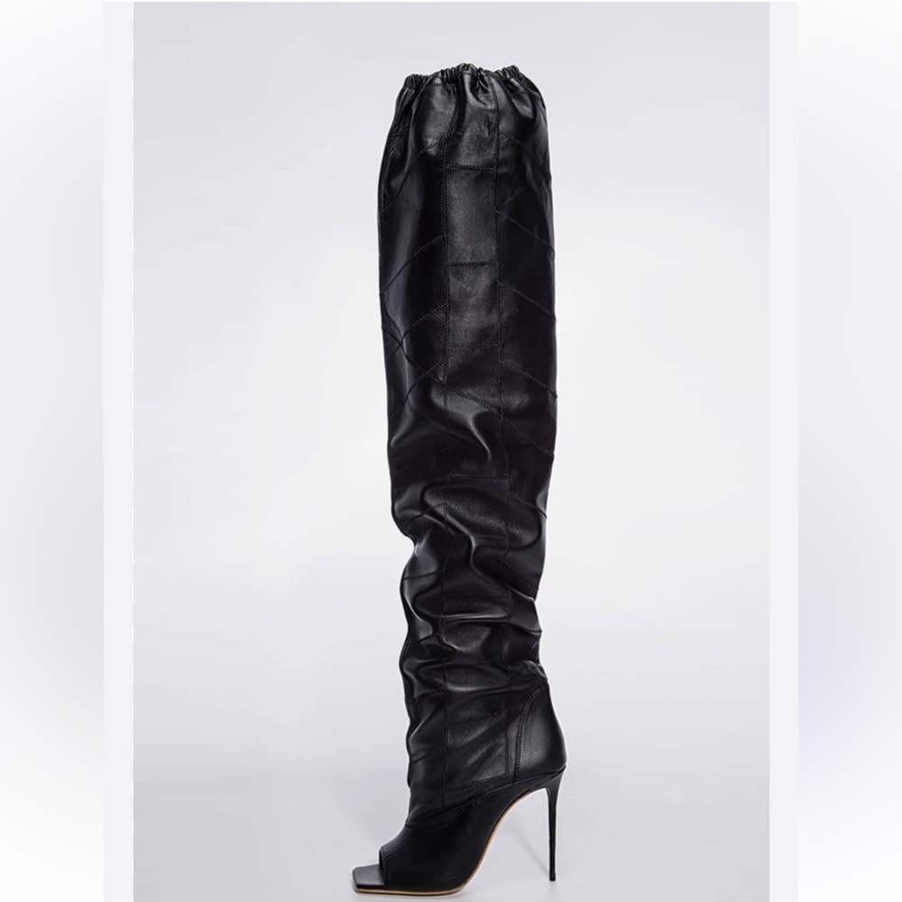 High Heel Black Over-the-Knee Drawstring Boot